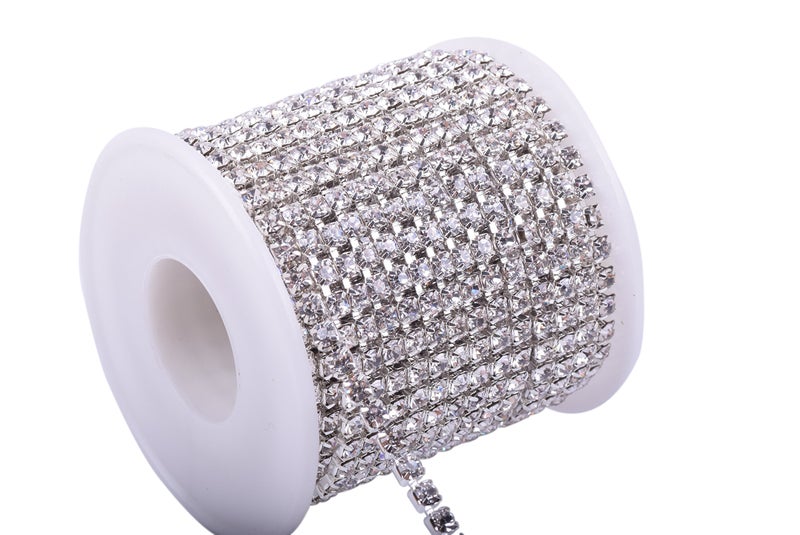 KAOYOO 10 Yards 4MM Crystal Rhinestone Close Chain Trim for Sewing Crafts,DIY Decoration(Silver) - Image 1